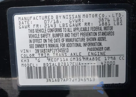 2018 Nissan Sentra S из США, поврежденный, VIN 3N1AB7AP7JY345913